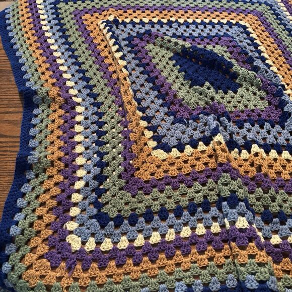 Granny Square Crochet Lap Throw Blanket approx 45” X 45” Boho Cozy Hippie - Picture 3 of 7